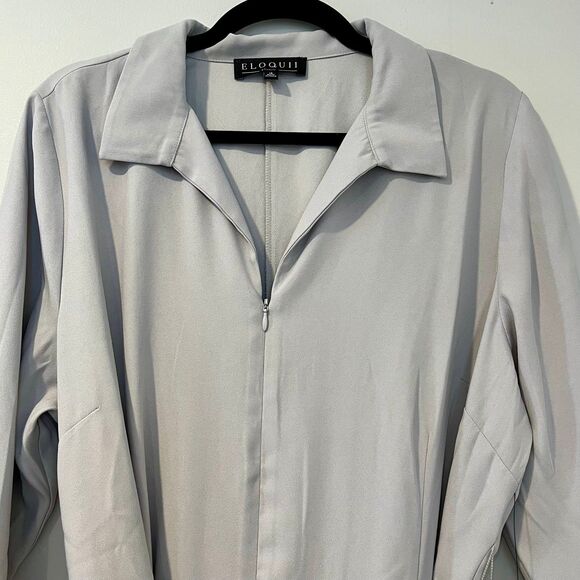 ELOQUII Gray Long Sleeve Belted Zipper-Front Jumpsuit size 16 Plus - Picture 2 of 6
